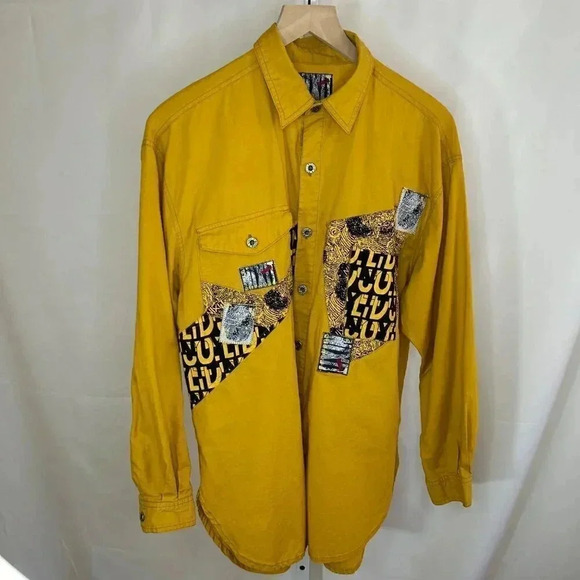 2/$30 COLTD Size Medium Patchwork Graphic Long Sleeve Button Down Men’s Shirt - Picture 1 of 12